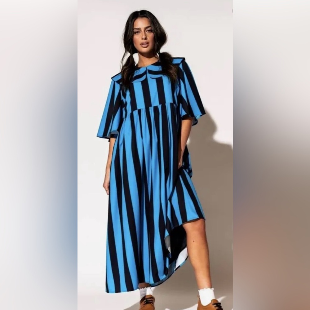 Dressed in LALA dress L/XL stripe NWT blue black